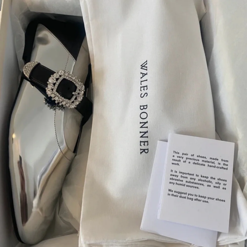 Wales Bonner Silver Flats with Black Embellished Strap - Picture 8 of 9